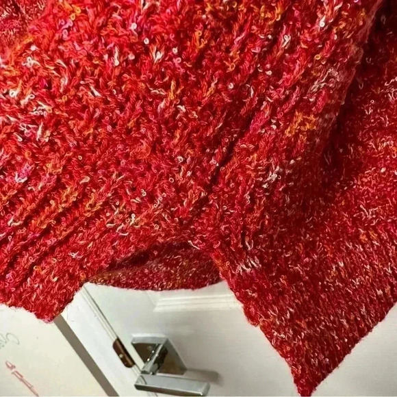 Time And  Tru Cable Knit Sweater V-Neck Orangeish-Red Size Large - Picture 8 of 16